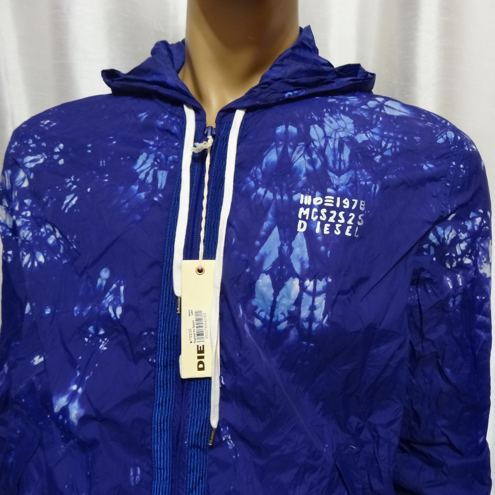 DIESEL mens hooded windbreaker 00CGSL00NKG 88E JIBATIK blue jacket  S - Picture 2 of 5